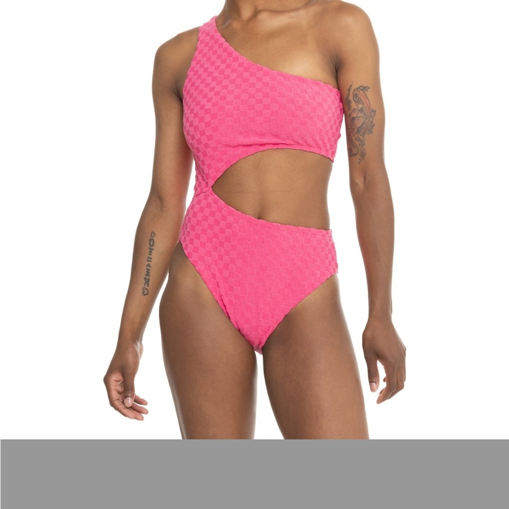 Speedo One-Shoulder Cutout Pink Textured One-Piece